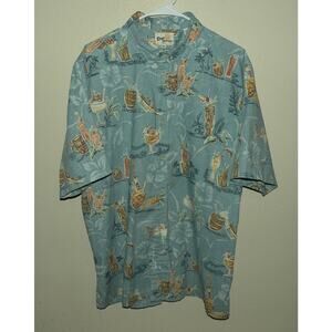 Vtg Reyn Spooner Limited Issue Men’s XL SS Hawaiian Button Shirt Blue Cocktails